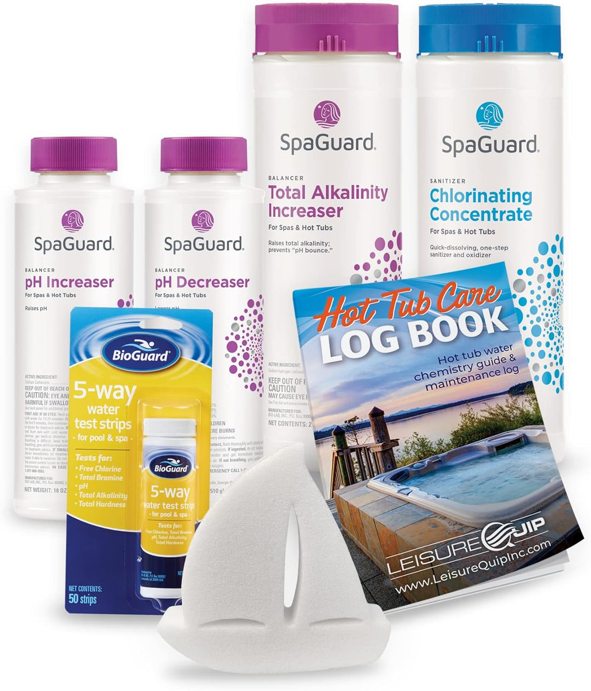 Hot Tub Chlorine Sanitizer & pH Balancer Chemical Bundle with Test Strips W146