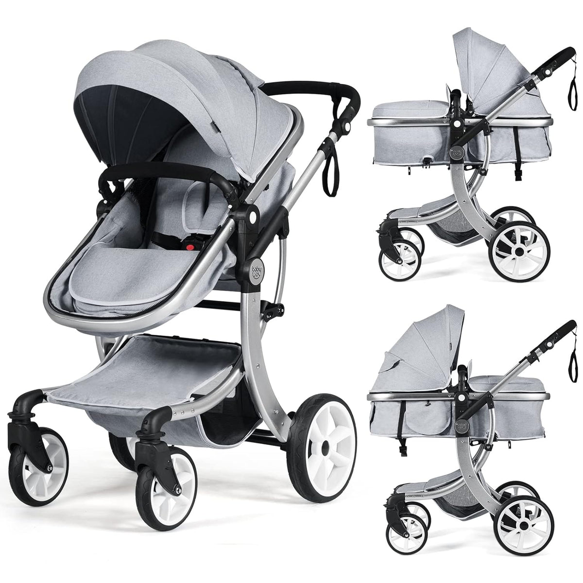2-in-1 Reversible Bassinet Reclining Foldable Baby Stroller with Canopy B71972