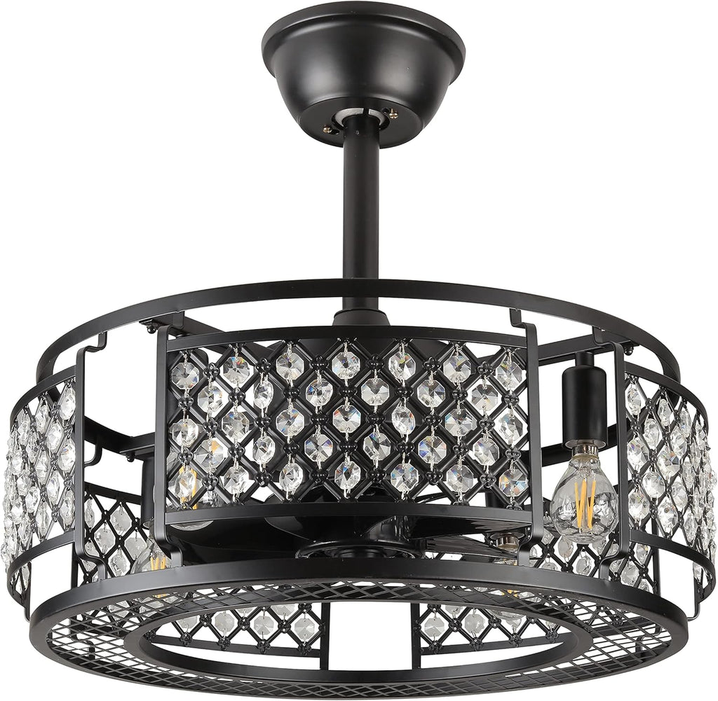 Black Caged Ceiling Fan with Lights K42745