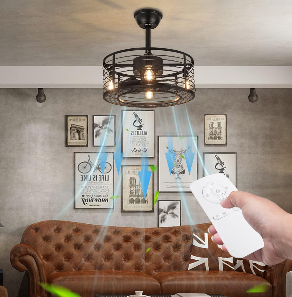 Black Caged Ceiling Fan with Lights K42745