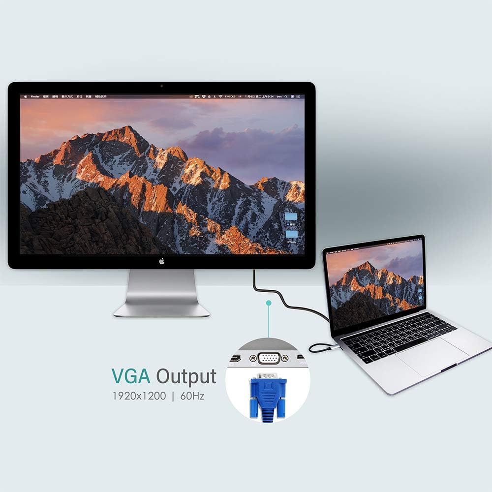 11-in-1 USB C Hub Adapter with HDMI, VGA, SD Card Reader, USB 3.0, Ethernet, Gray B4125