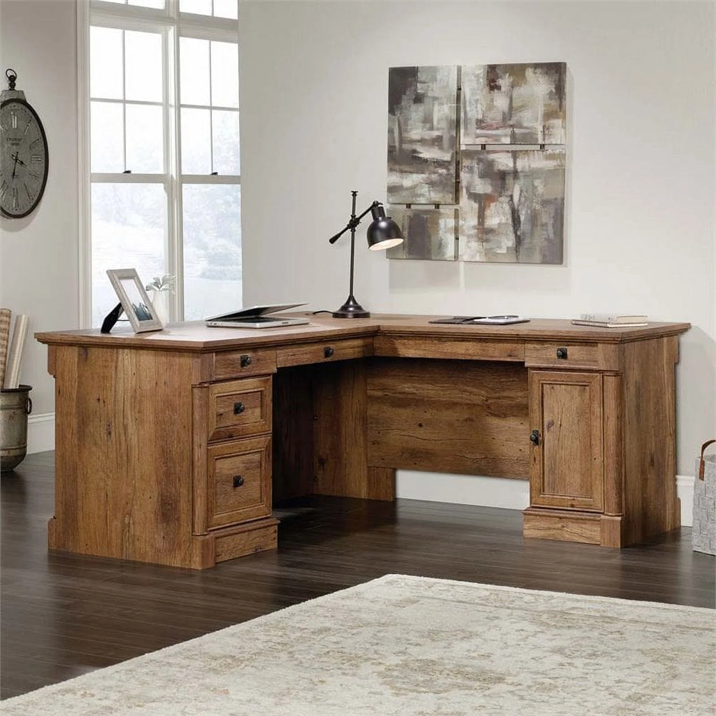 L-Shape Wood Computer Desk in Vintage Oak A23278