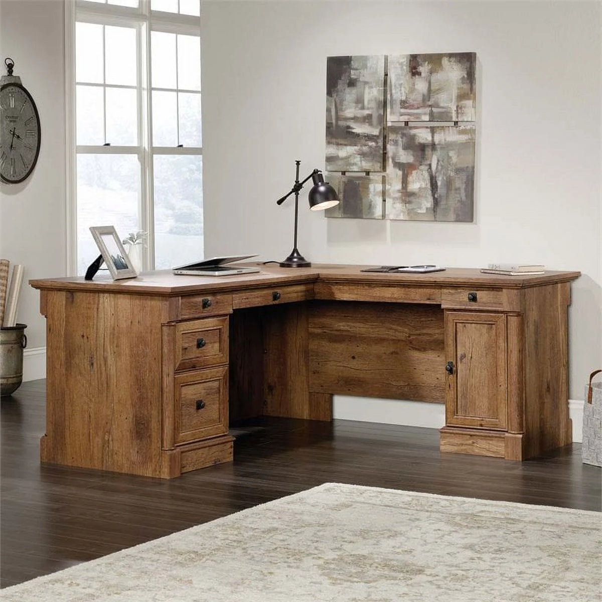 L-Shape Wood Computer Desk in Vintage Oak A23278