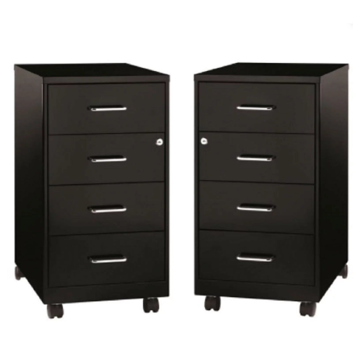 2 Piece Mobile Metal Storage Cabinet Set with 4 Drawer in Black W9016