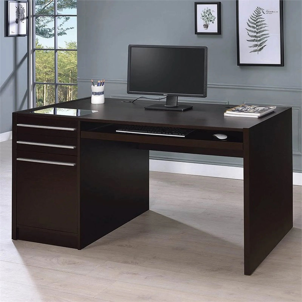Cappuccino Computer Desk with Drawers J1454