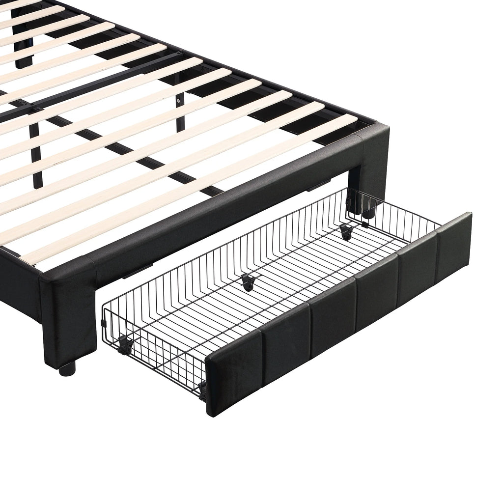 Queen Size Upholstered Platform Bed with Drawers and LED Lights T142448