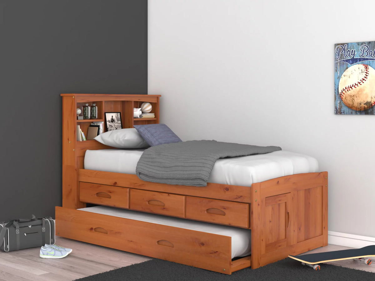 Twin Bookcase Bed with 3 Drawers and Trundle A517809