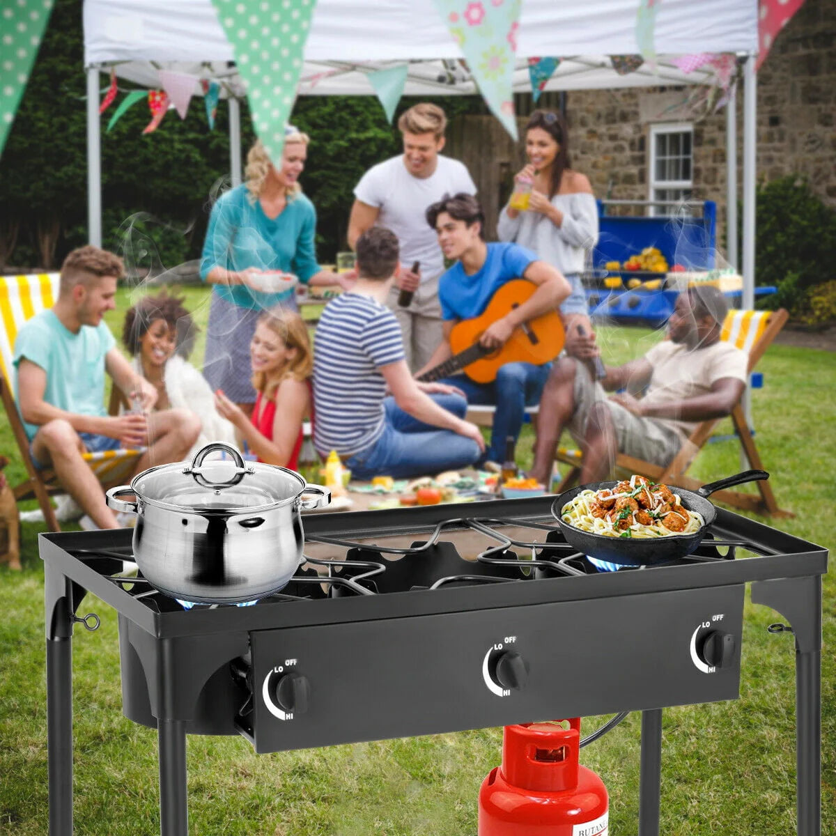Portable Propane 3 Burner Gas Cooker Outdoor Camp Stove K239