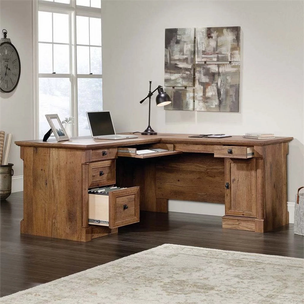 L-Shape Wood Computer Desk in Vintage Oak A23278
