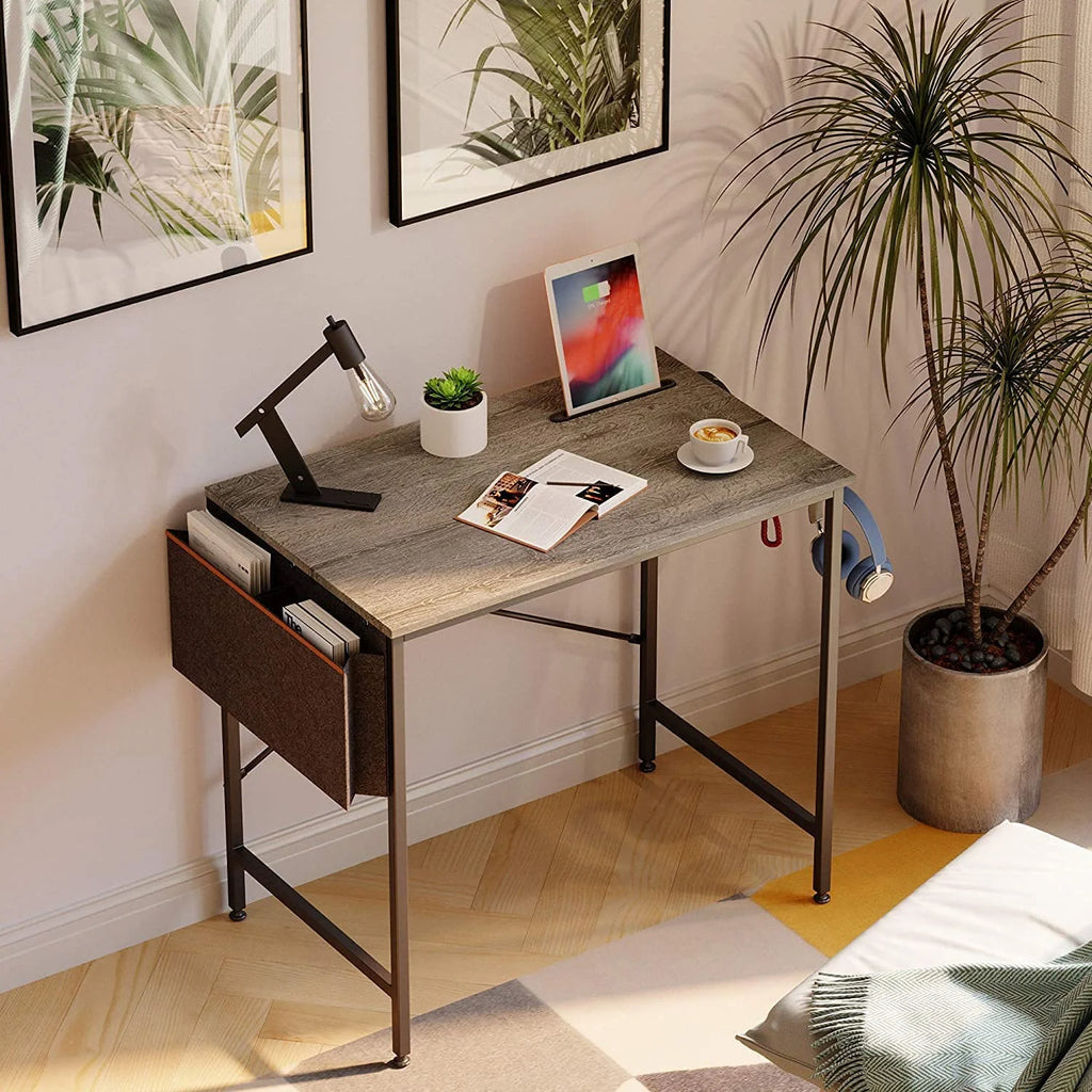 32 Inch Grey Mini Office Desk with Adjustable Metal Frame D615