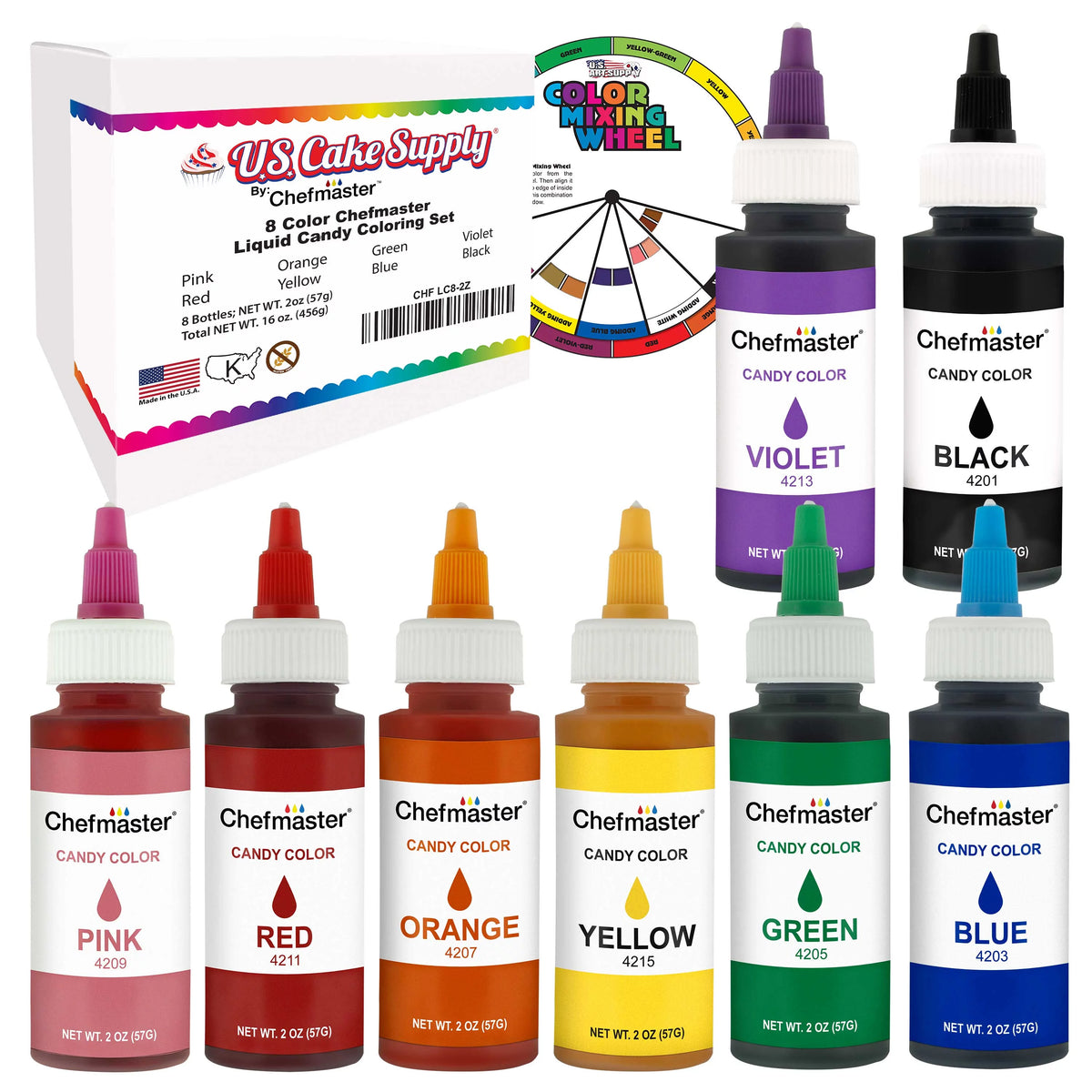 2-ounce Liquid Candy Food Color 8 Bottle Kit R986