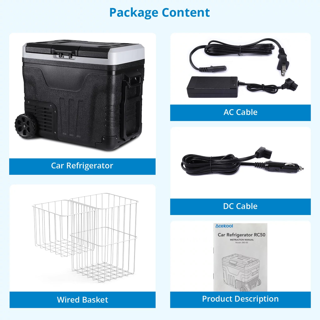 12V 53 Quarts Portable Car Refrigerator with Handle and Wheels L72256