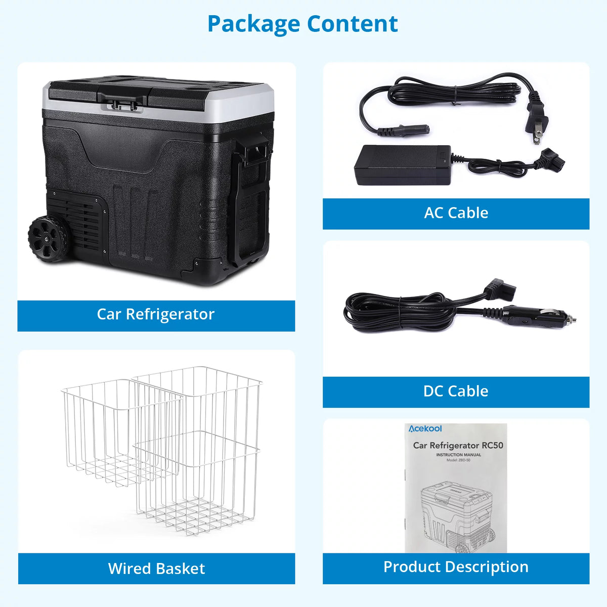 12V 53 Quarts Portable Car Refrigerator with Handle and Wheels L72256