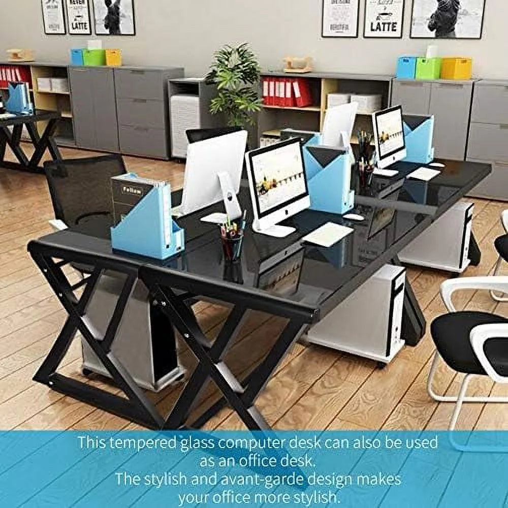 White Glass Top Metal Frame Computer Desk D33154
