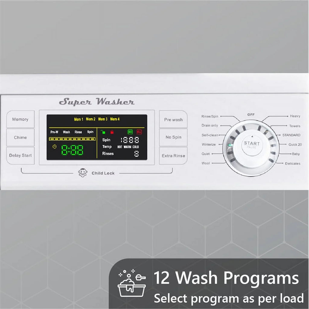 13 lbs Compact 110V Washer 1200 RPM 12 Programs U937