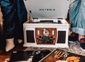Wood 8-in-1 Bluetooth Record Player with USB Encoding and 3-speed Turntable - White V568