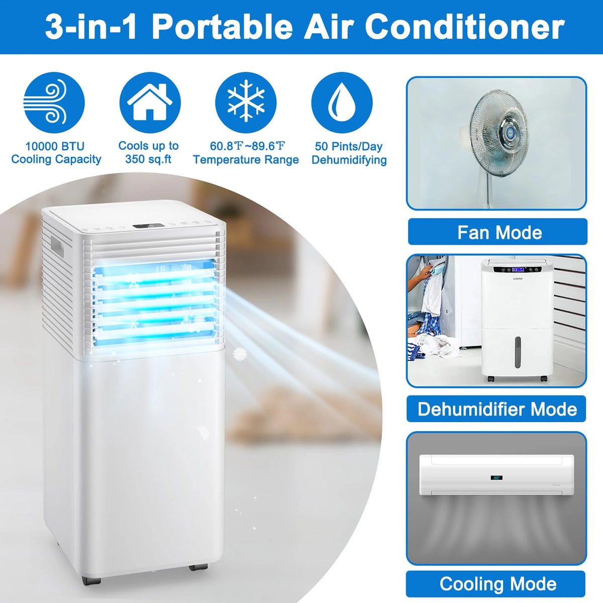 6000 BTU Portable Air Conditioner 3-in-1 Black E8549