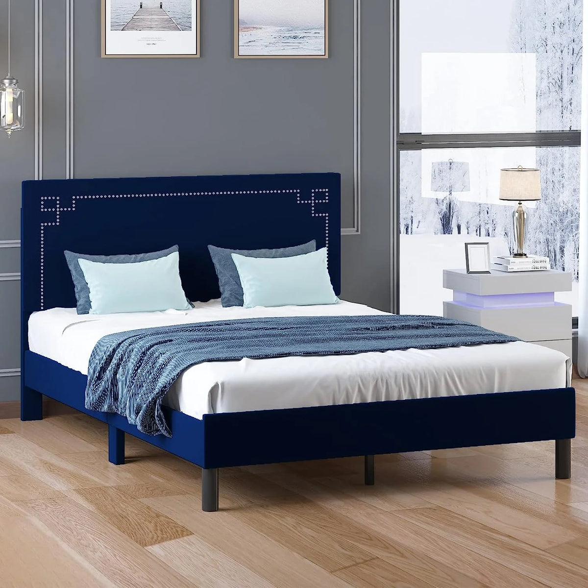 Cal King Wood Platform Bed Frame with Headboard N1981