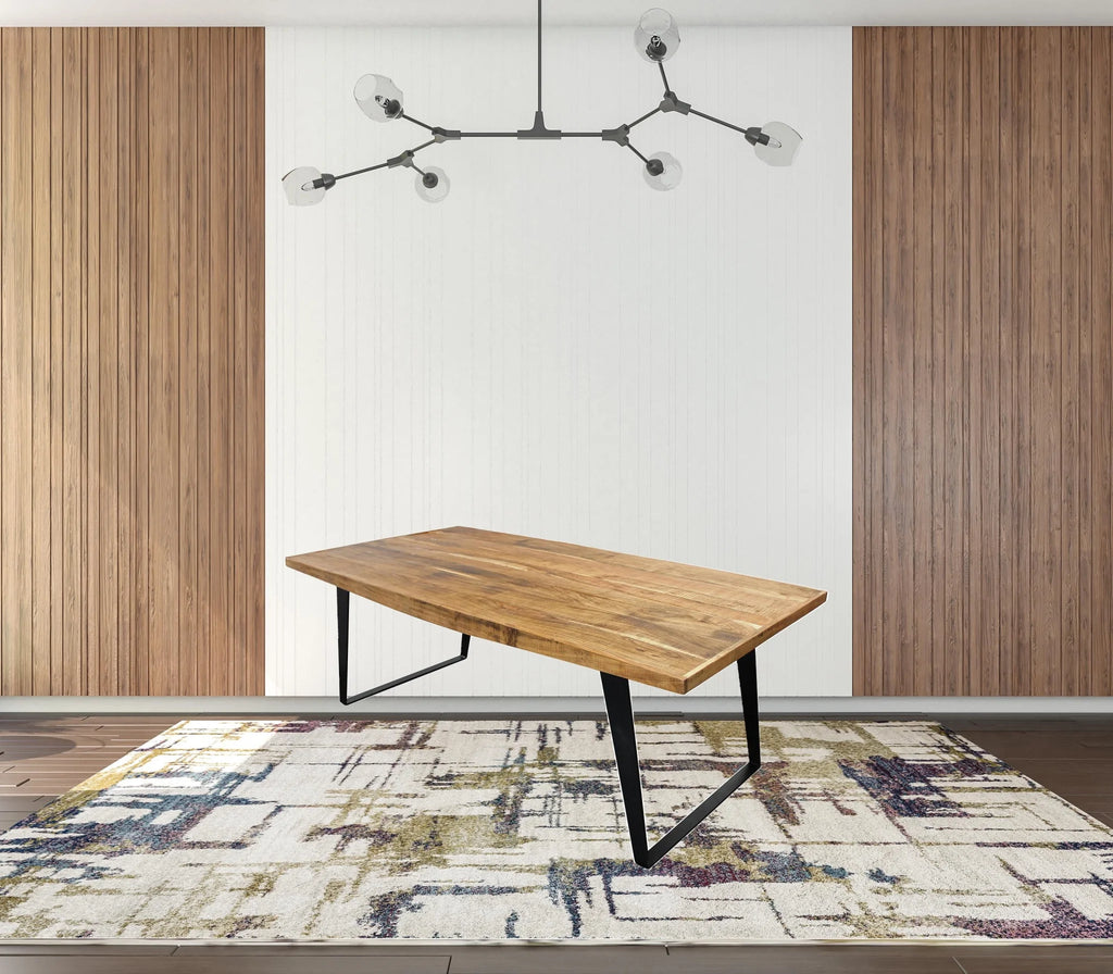 Natural & Black Solid Wood & Iron Dining Table X593580