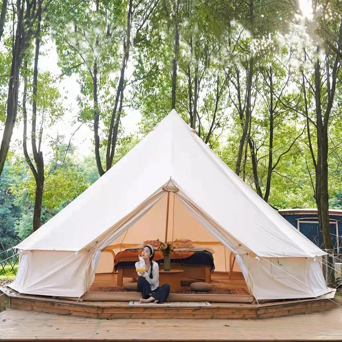 Waterproof 4-Season Cotton Canvas Bell Tent with Stove Hole O168