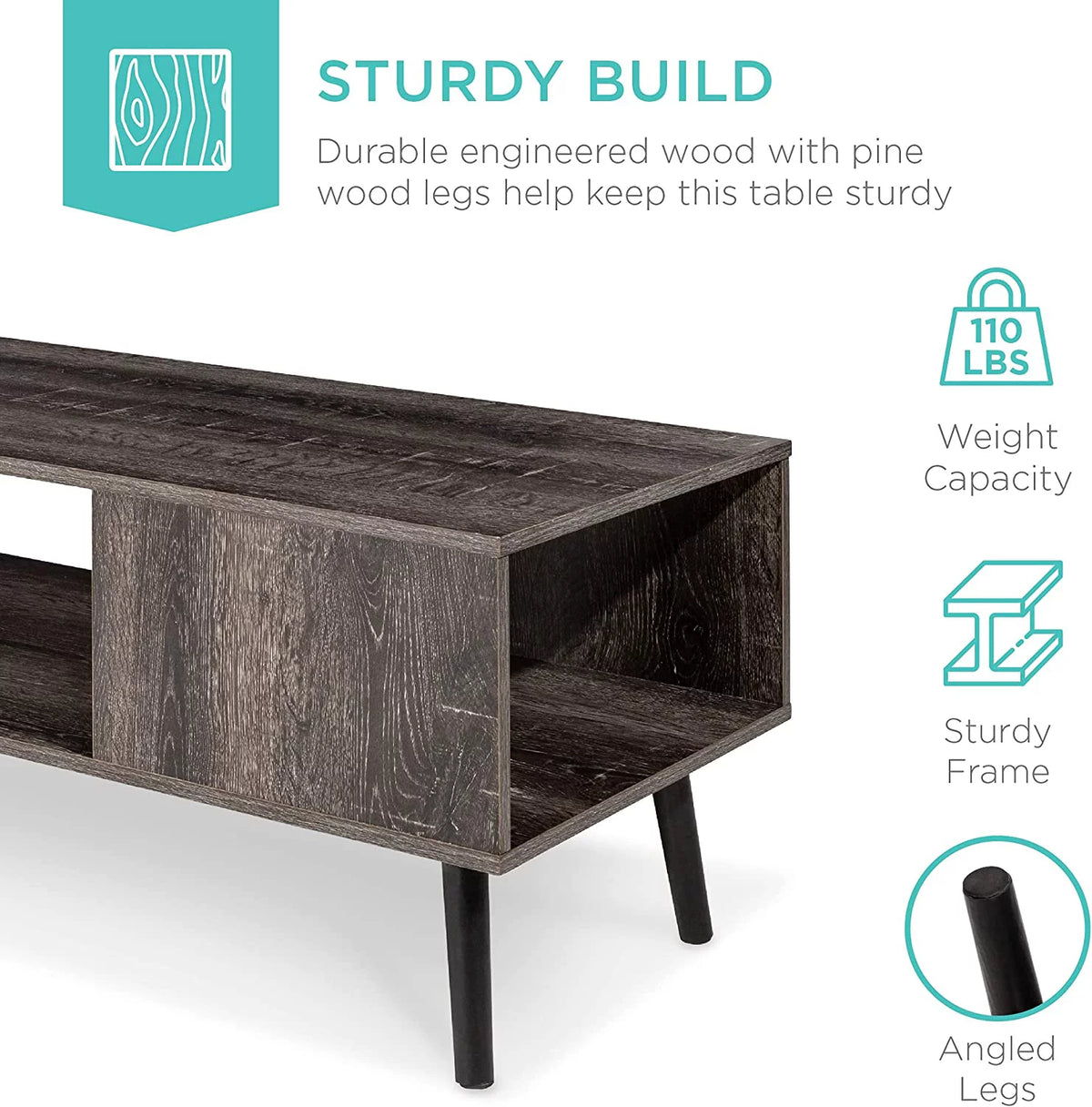 Mid-Century Modern Coffee Table with Open Storage Shelf I23653