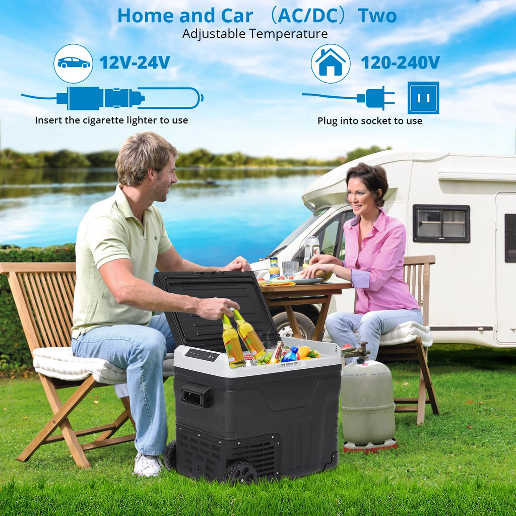 12V 53 Quarts Portable Car Refrigerator with Handle and Wheels L72256