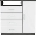 Smokey Oak/White 4 Drawer Dresser with Cabinet and Open Shelf R4826