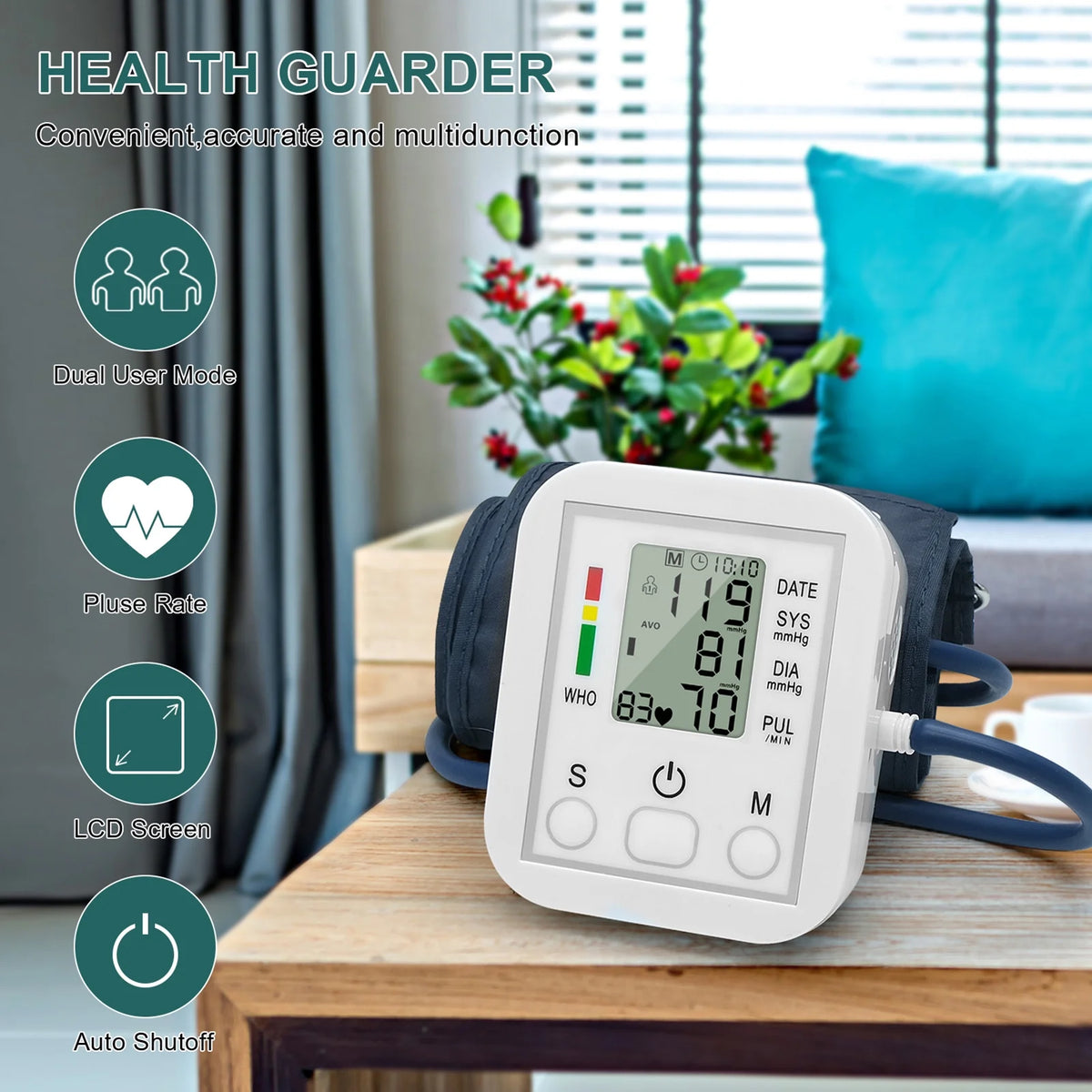 Household Arm Band Sphygmomanometer LCD Display J244
