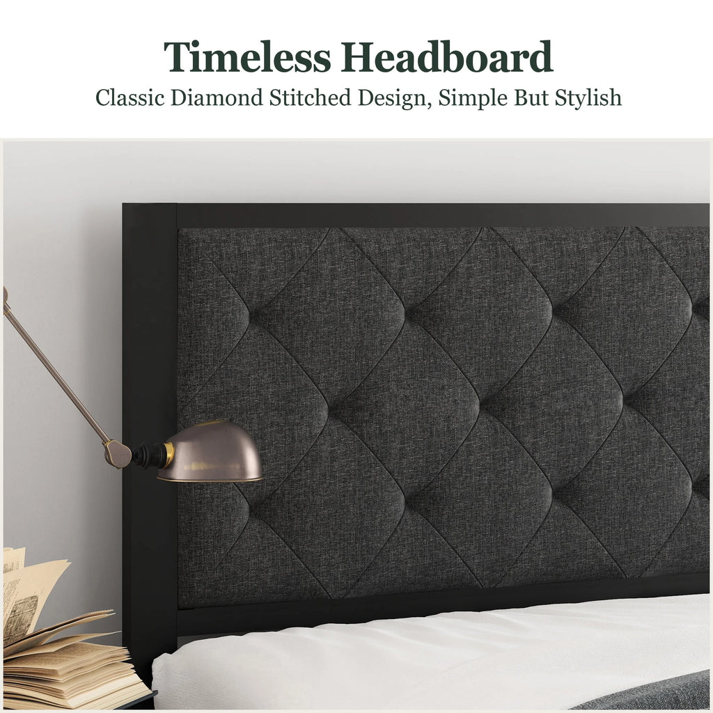 Full Size Metal Bed Frame with Upholstered Headboard U893881