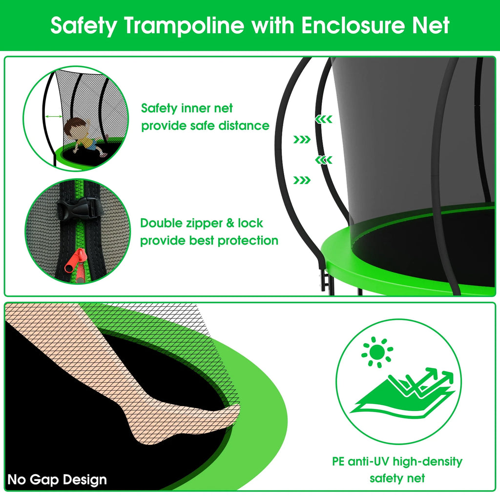 12FT 14FT Trampoline with Enclosure, Basketball Hoop, Light, Sprinkler, Socks, Wind Stakes I2703