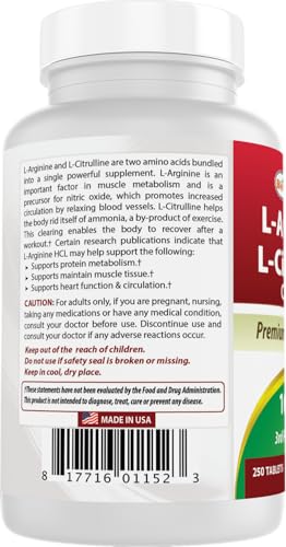 L-Arginine L-Citruline Complex Tablets, 250 Count N8567