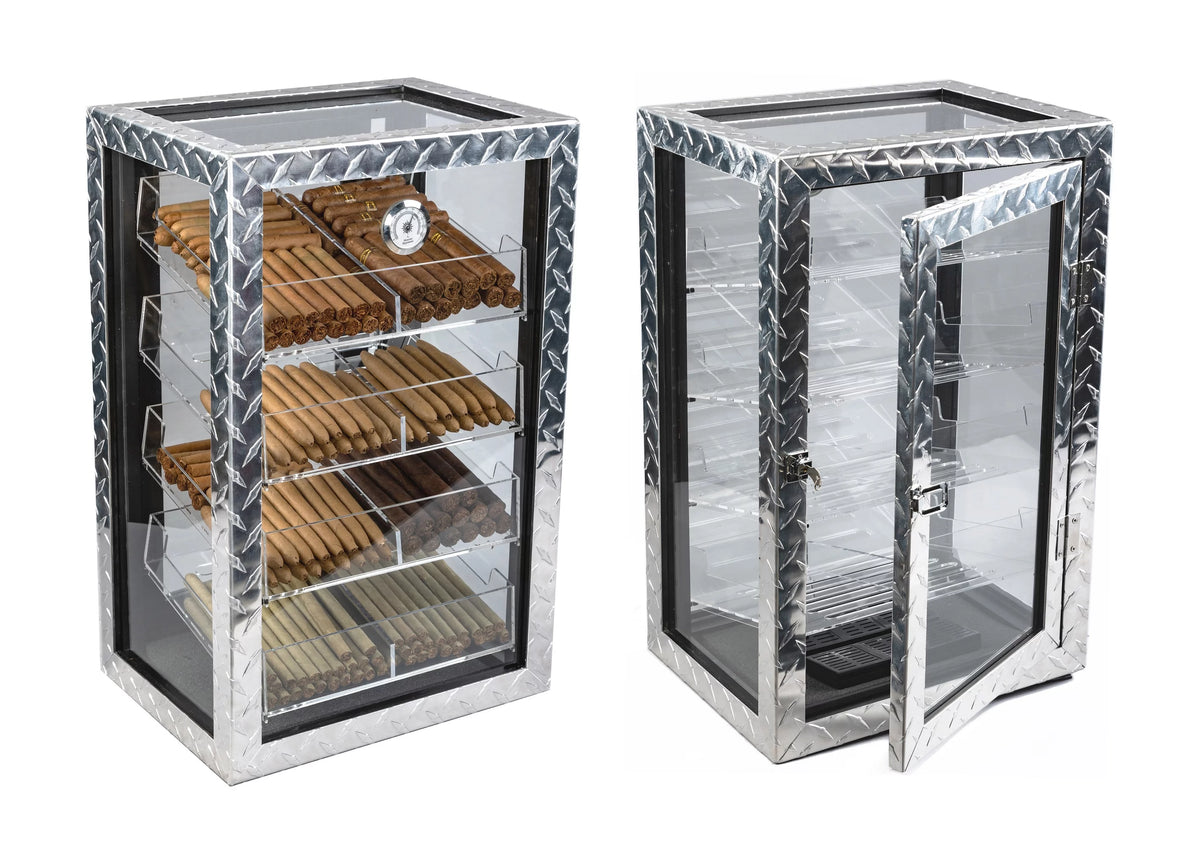Countertop Display Humidor 250 Capacity Polished Metal Glass D18224