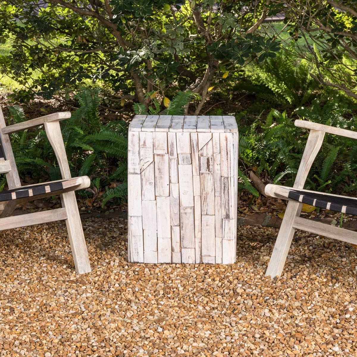 White-Washed Recycled Wood Stool End Table W20147