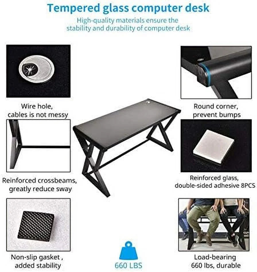 White Glass Top Metal Frame Computer Desk D33154