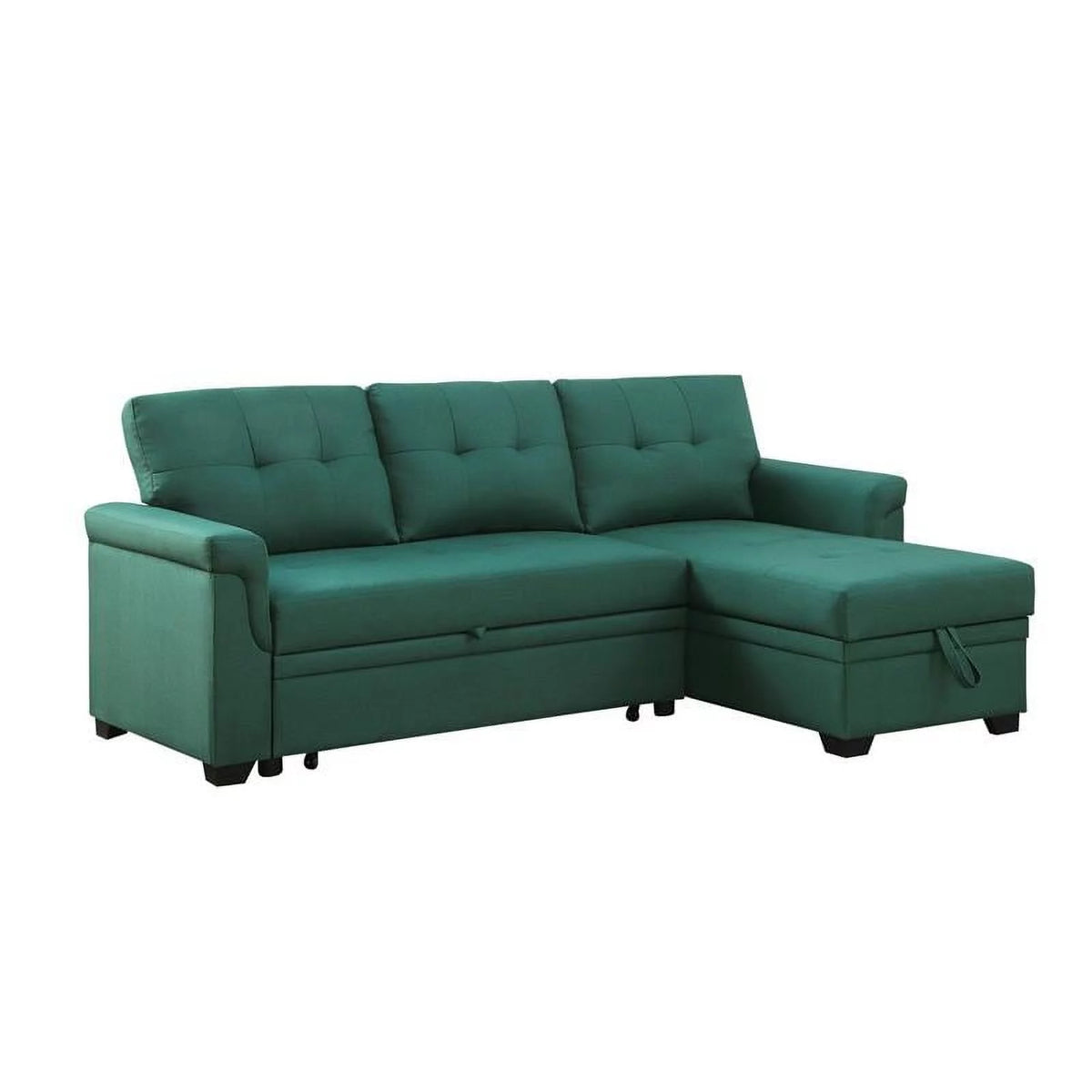 Green Linen Reversible Sleeper Sectional Sofa with Storage Chaise F117