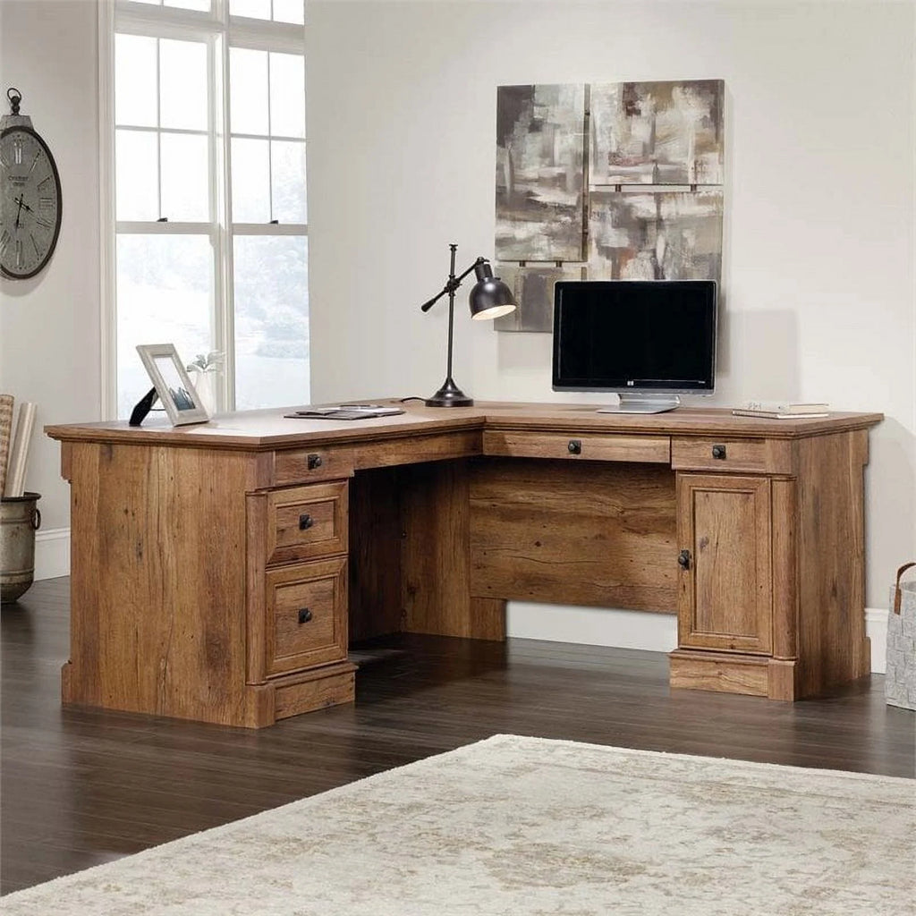 L-Shape Wood Computer Desk in Vintage Oak A23278