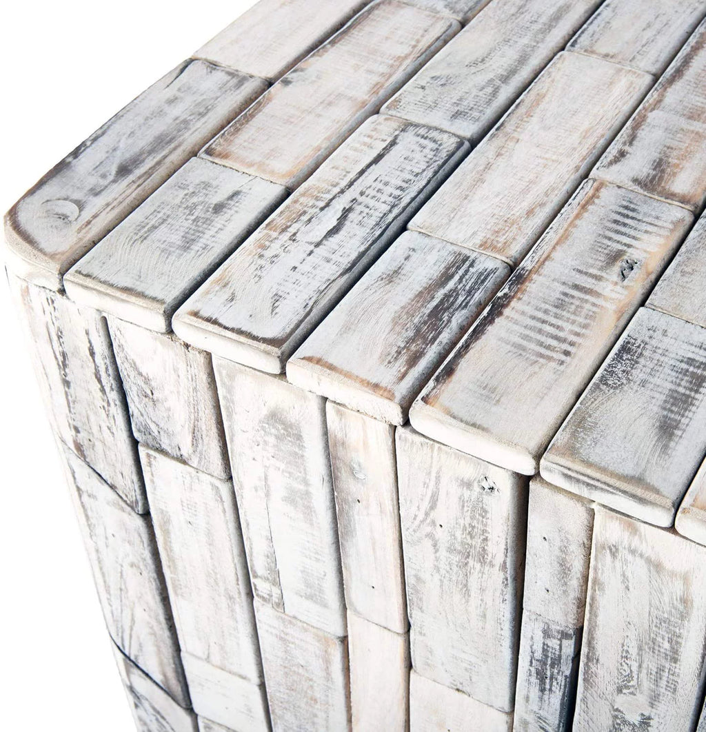 White-Washed Recycled Wood Stool End Table W20147