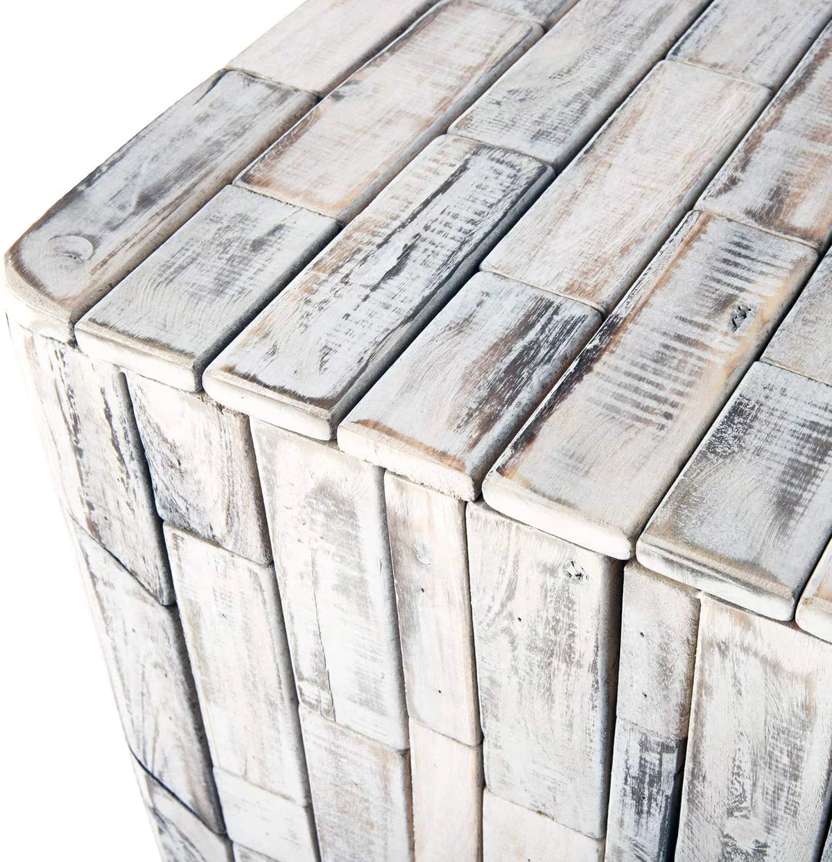 White-Washed Recycled Wood Stool End Table W20147