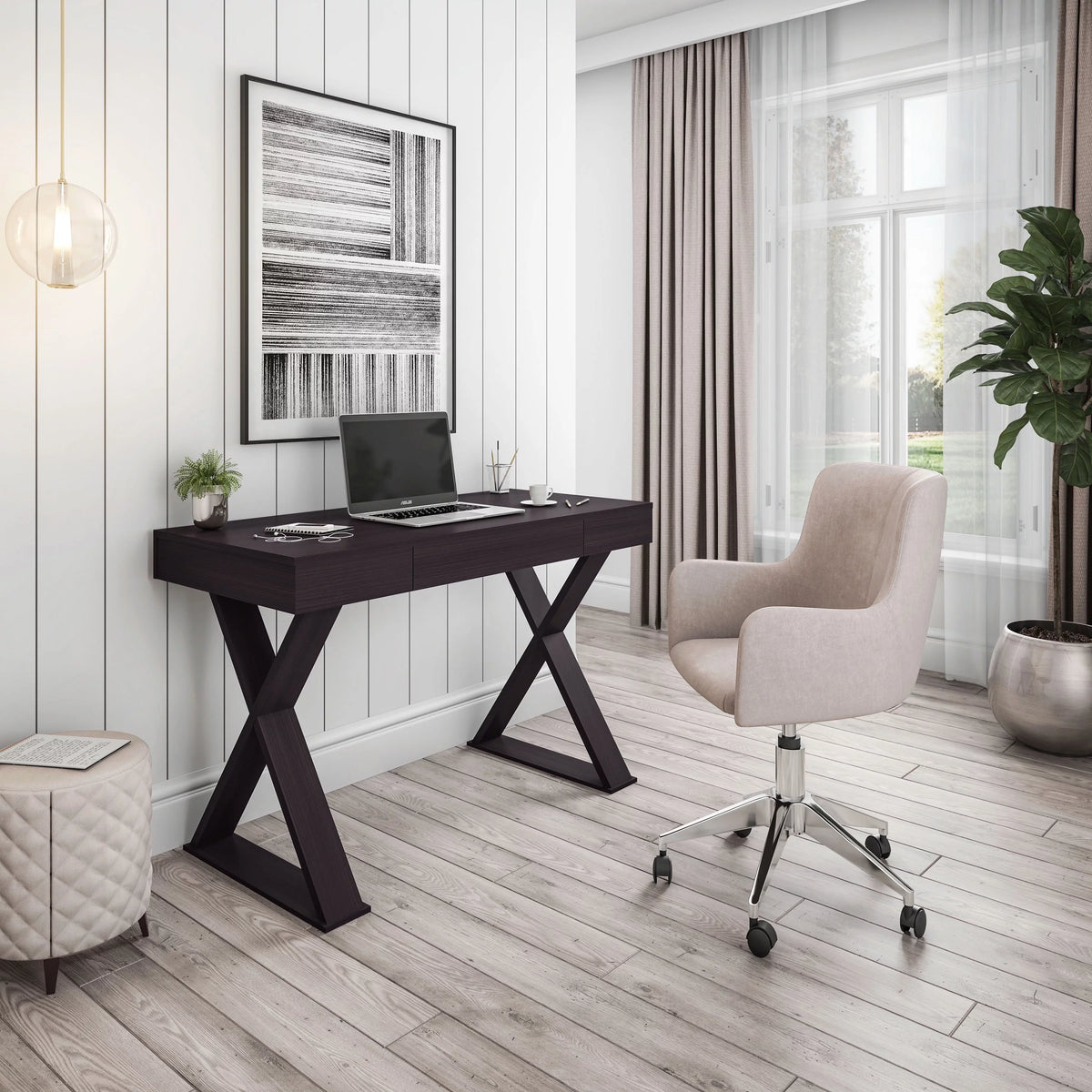 Black Wood Writing Desk with Drawers D4304
