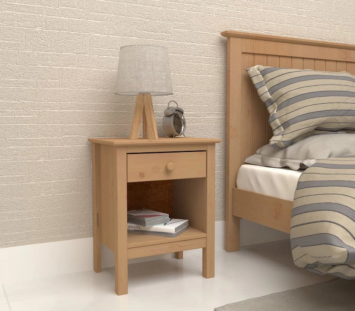 Solid Wood Nightstand with Drawer N836